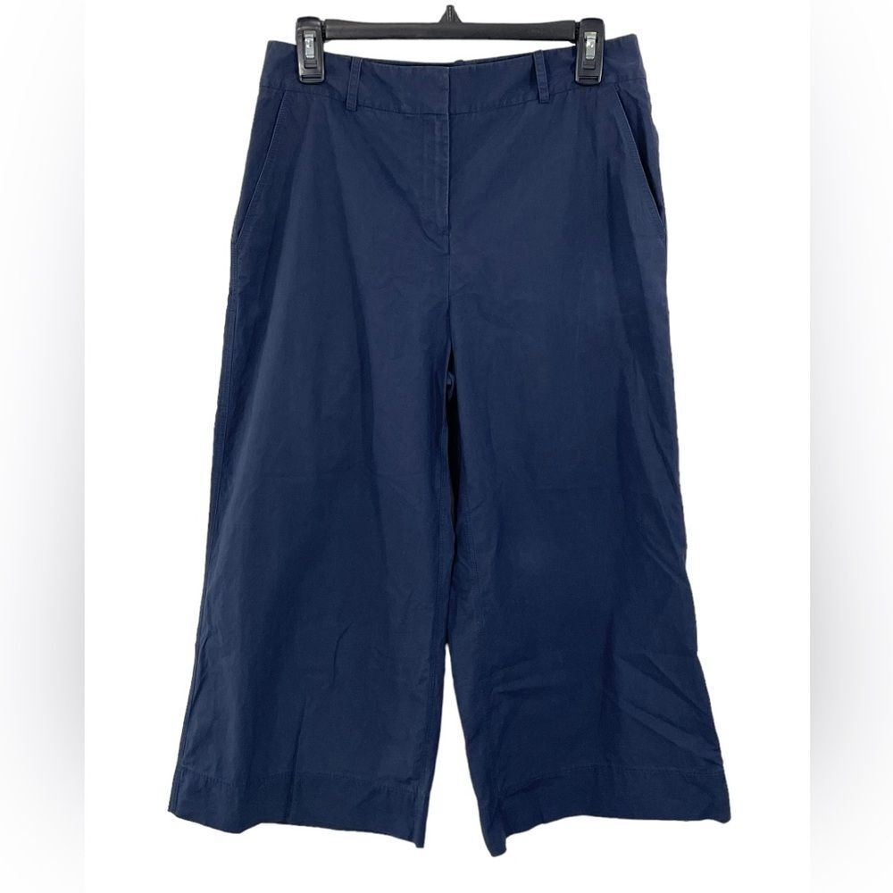 Lafayette 148 Wide Leg Cropped Capri Cotton Pants Navy Blue Size 6